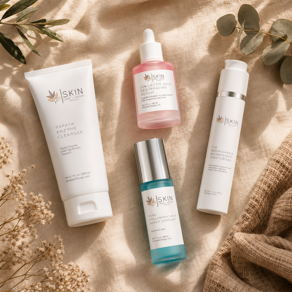 Normal/Sensitive Optimal Skin Balancing System bundle - 4 products on tan linen blanket