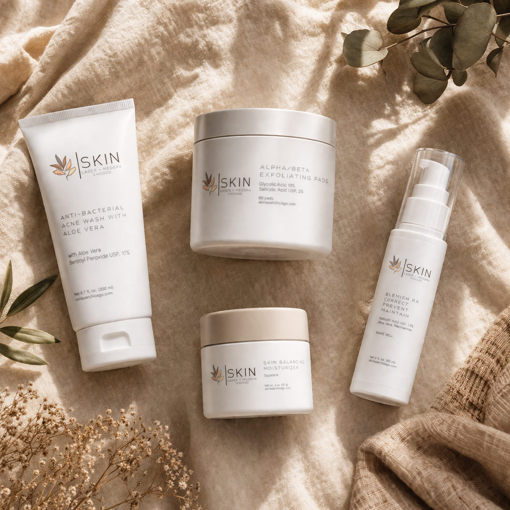 Teen Acne Clear Skin Protocol bundle - 4 products on tan linen blanket